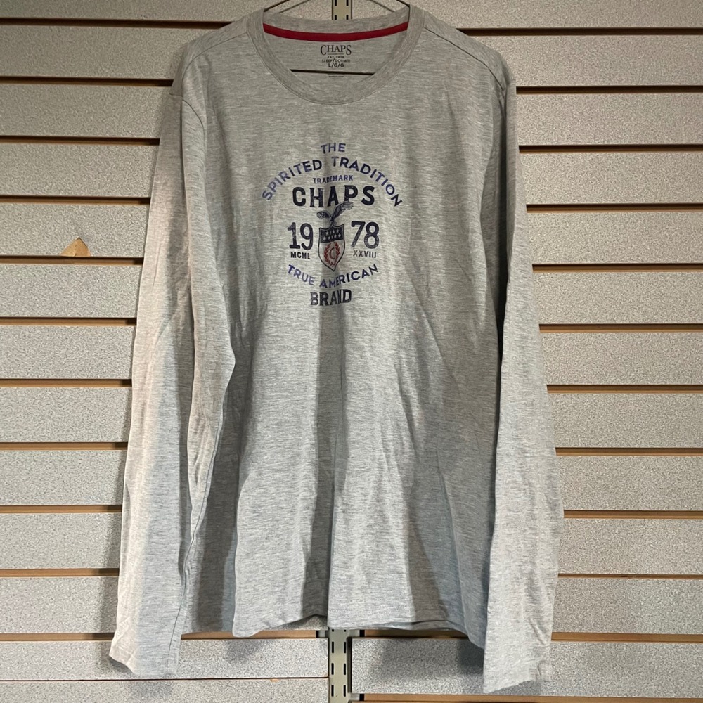 Chaps Mens L/G Gray Long Sleeve‎ Graphic Sleep/Dormir T-Shirt Top